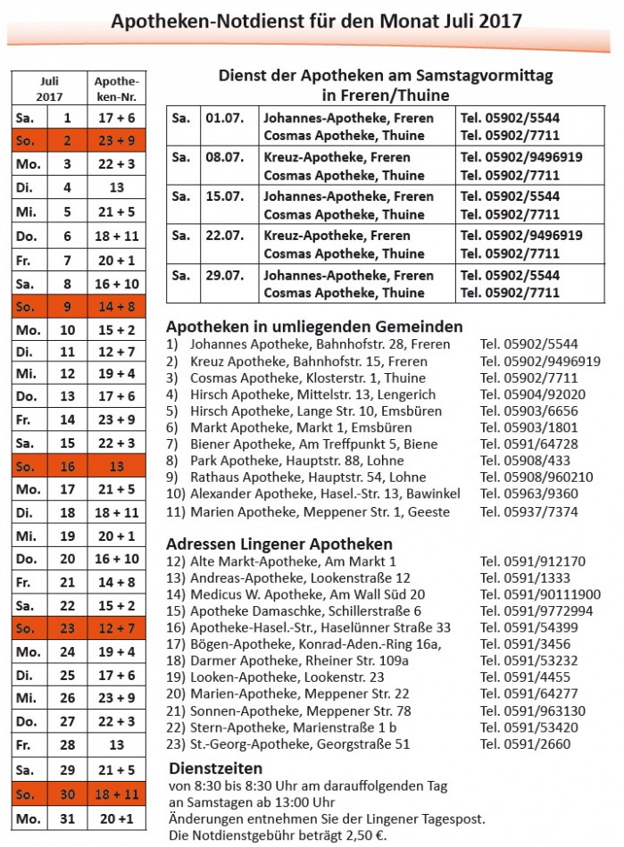 Samtgemeinde Freren - Notdienste - Leben & Wohnen