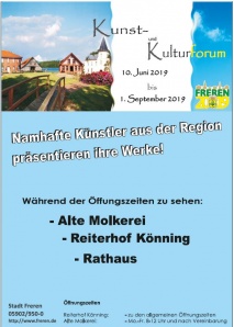 Das Kunst und Kulturforum der Stadt Freren präsentiert in diesem Jahr wieder Kunst und Kultur im ländlichen Raum!